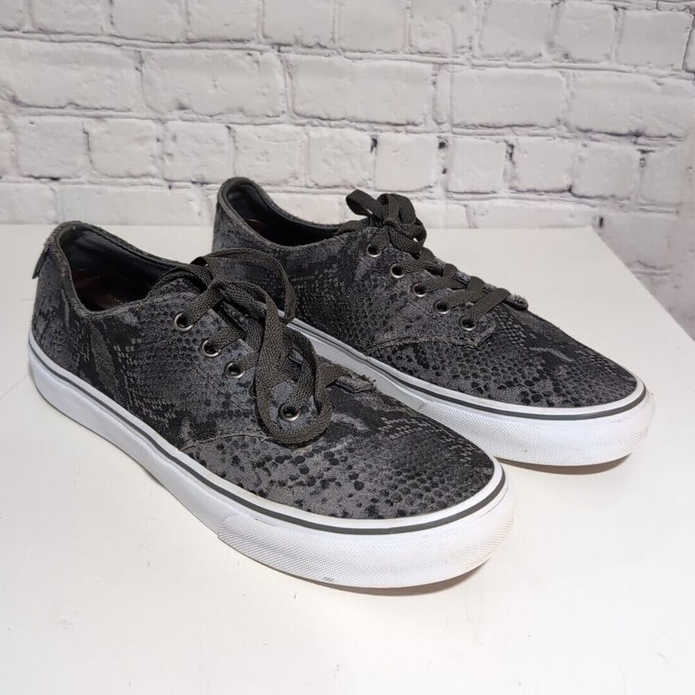 Vans Authentic Gray Black Suede Snakeskin Print Woman's 9.5 Low Top Sneaker